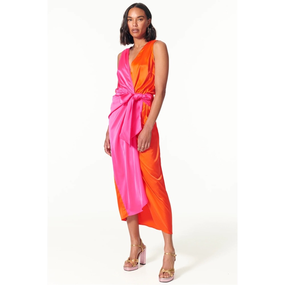 Never Fully Dressed Pink And Orange Maxi Sleeveless Vienna Wrap Dress - Small